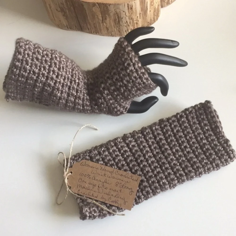 Handmade Fingerless Gloves Chocolate Glitter Extra Soft Text Crochet Gift